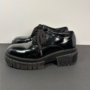 Madden Girl Pharoah Black Patent Leather Chunky Platform Oxfords Sz 8